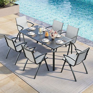 71'' Weatherproof Aluminum Outdoor Dining Table, Rustproof, Seats 6-8 for Patio & Garden Lawn
