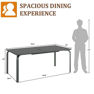 71'' Weatherproof Aluminum Outdoor Dining Table, Rustproof, Seats 6-8 for Patio & Garden Lawn