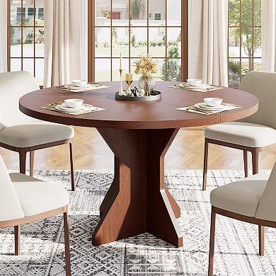 47'' Round Dining Table, 4-6 Seater, Sturdy Pedestal Base, Dual Color for Home, Kitchen & Apartment