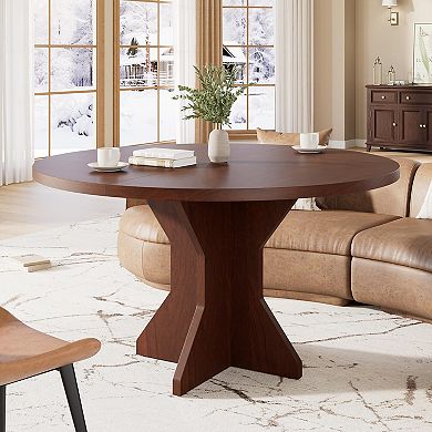 47'' Round Dining Table, 4-6 Seater, Sturdy Pedestal Base, Dual Color for Home, Kitchen & Apartment