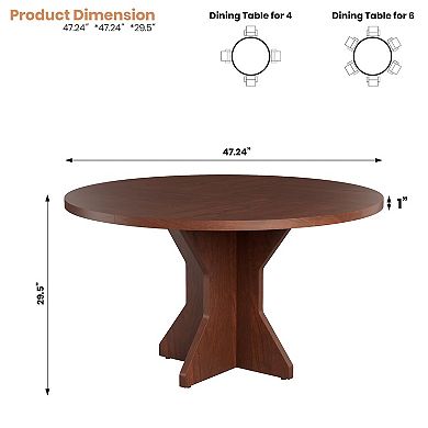 47'' Round Dining Table, 4-6 Seater, Sturdy Pedestal Base, Dual Color for Home, Kitchen & Apartment