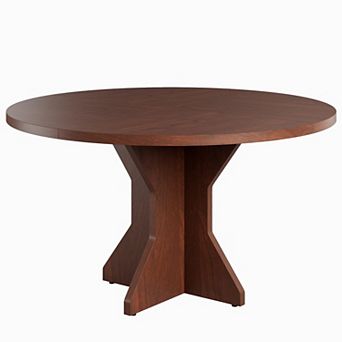 47'' Round Dining Table, 4-6 Seater, Sturdy Pedestal Base, Dual Color for Home, Kitchen & Apartment