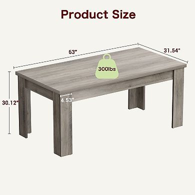 63'' Rustic Dining Table, Extra Thick Top, Reinforced Legs, Seats 4-6 for Dining Room & Kitchen