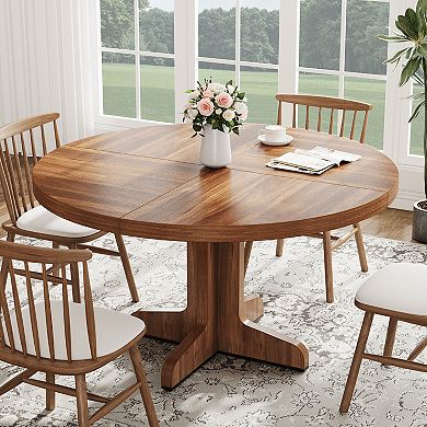 47.2'' Rustic Round Dining Table, Thick Top, Sturdy Base, Seats 4-6 for Dining & Living Room