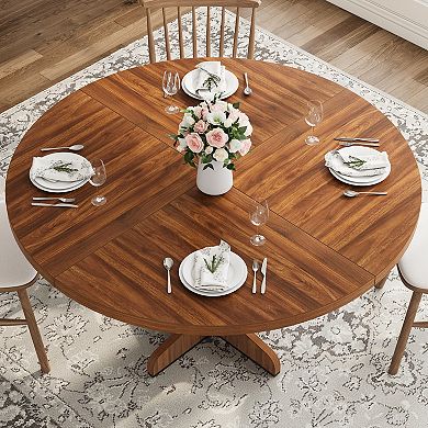 47.2'' Rustic Round Dining Table, Thick Top, Sturdy Base, Seats 4-6 for Dining & Living Room