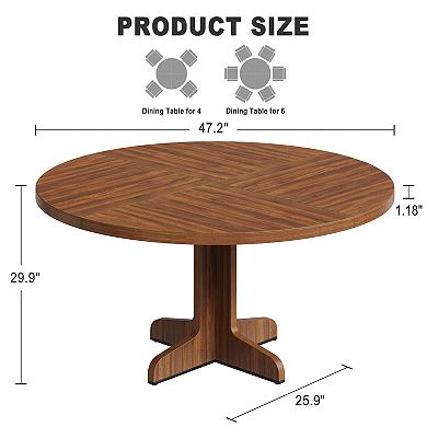 47.2'' Rustic Round Dining Table, Thick Top, Sturdy Base, Seats 4-6 for Dining & Living Room