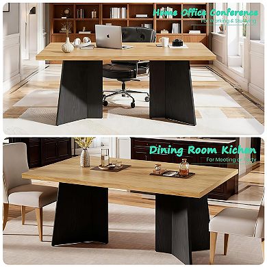 63'' Modern Dining Table, Easy Assembly, Large Wood Tabletop, Sturdy Metal Base for Kitchen, Dining