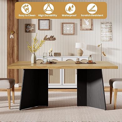 63'' Modern Dining Table, Easy Assembly, Large Wood Tabletop, Sturdy Metal Base for Kitchen, Dining
