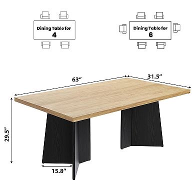 63'' Modern Dining Table, Easy Assembly, Large Wood Tabletop, Sturdy Metal Base for Kitchen, Dining