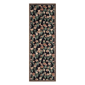Washable Floral Area Rug, Non Slip Stain Resistant, Low Pile Carpet for Living Room, Bedroom