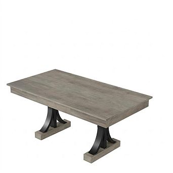 Wooden Kitchen Table with 2 Drawers for 6-8, Large Rectangular Double Pedestal, Sturdy Frame