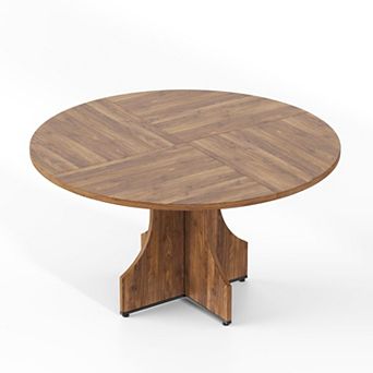 47'' Rustic Wooden Round Table, Adjustable Legs, Storage Shelf, 4-6 Seater for Kitchen & Dining Room