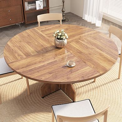 47'' Rustic Wooden Round Table, Adjustable Legs, Storage Shelf, 4-6 Seater for Kitchen & Dining Room