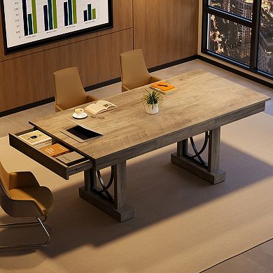 71" Durable Dining Table, 2 Drawers, Sturdy Metal Frame, 6-8 Seater for Kitchen & Dining Room