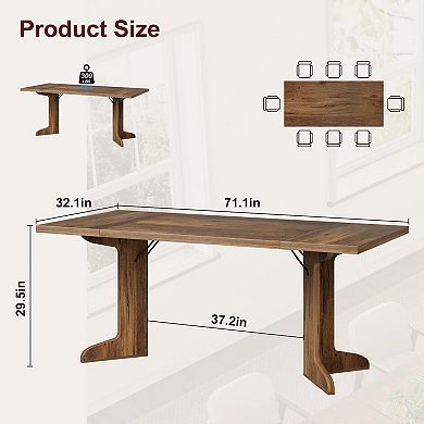 71'' Modern Dining Table, Unique Wooden Legs, Seats 6-8 for Kitchen, Dining Room & Living Room