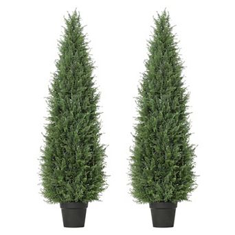 Realistic UV Resistant Artificial Cedar Topiary Trees - 2 Pack Faux Evergreen Shrubs