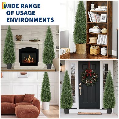 Realistic UV Resistant Artificial Cedar Topiary Trees - 2 Pack Faux Evergreen Shrubs