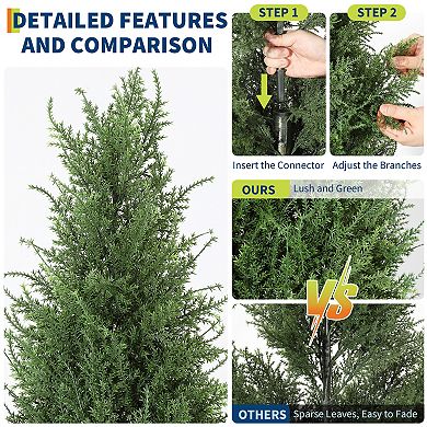 Realistic UV Resistant Artificial Cedar Topiary Trees - 2 Pack Faux Evergreen Shrubs