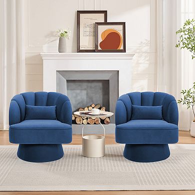 360° Swivel Barrel Accent Chair - Modern Round Armchair with Cozy Padding and Striped Backrest