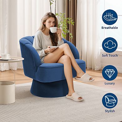 360° Swivel Barrel Accent Chair - Modern Round Armchair with Cozy Padding and Striped Backrest