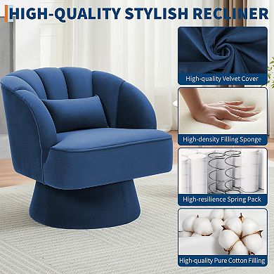360° Swivel Barrel Accent Chair - Modern Round Armchair with Cozy Padding and Striped Backrest
