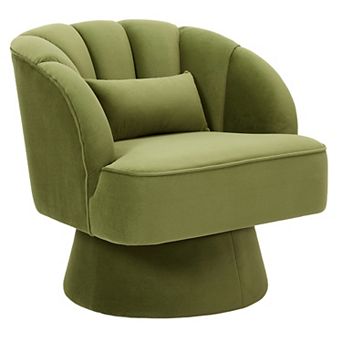 360° Swivel Barrel Accent Chair - Modern Round Armchair with Cozy Padding and Striped Backrest