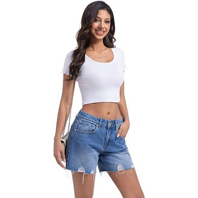 Women's Low Rise Stretchy Raw Hem Casual Jean Shorts