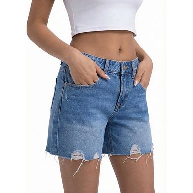 Women's Low Rise Stretchy Raw Hem Casual Jean Shorts