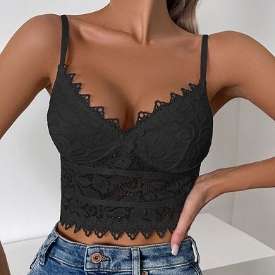 Women Lace Spaghetti Strap Tank Top Slim Crop Camisole