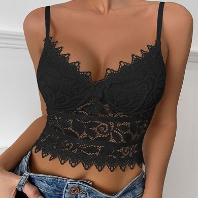 Women Lace Spaghetti Strap Tank Top Slim Crop Camisole