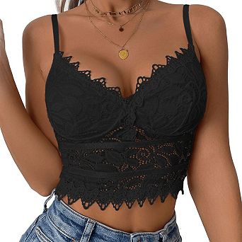 Women Lace Spaghetti Strap Tank Top Slim Crop Camisole