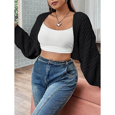 Women's Plus Size Sweater Open Front Knit Long Sleeve Cardigan
