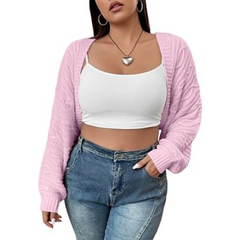Women's Plus Size Sweater Open Front Knit Long Sleeve Cardigan