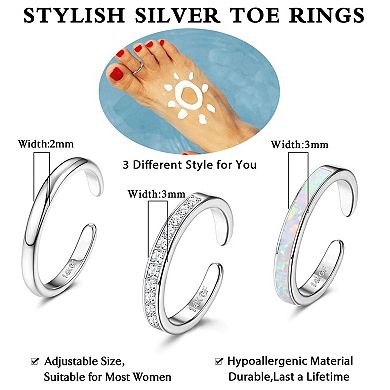 3PCS Silver Filled Adjustable Toe Rings
