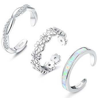 3 pc Sterling Silver Adjustable Toe Rings