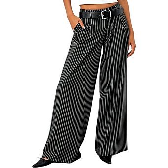 Women's Striped Wide Leg Dress Pants High Waist Straight Leg Trousers for Office
