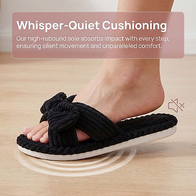 Women's Cozy Soft Bow Open Toe Corduroy Crossbands Slippers