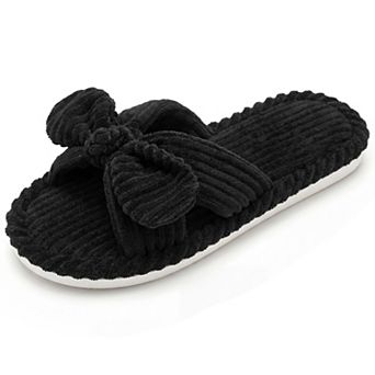Women's Cozy Soft Bow Open Toe Corduroy Crossbands Slippers