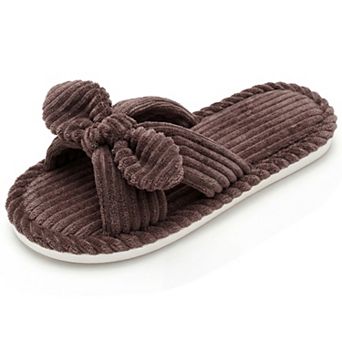 Women's Cozy Soft Bow Open Toe Corduroy Crossbands Slippers