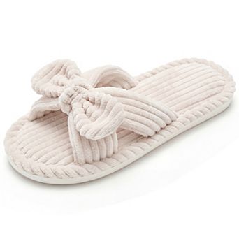 Women's Cozy Soft Bow Open Toe Corduroy Crossbands Slippers