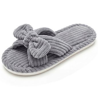 Women's Cozy Soft Bow Open Toe Corduroy Crossbands Slippers