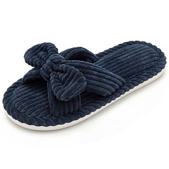 Women's Cozy Soft Bow Open Toe Corduroy Crossbands Slippers