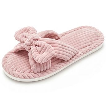 Women's Cozy Soft Bow Open Toe Corduroy Crossbands Slippers
