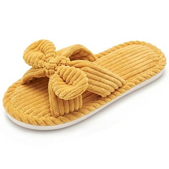 Women's Cozy Soft Bow Open Toe Corduroy Crossbands Slippers