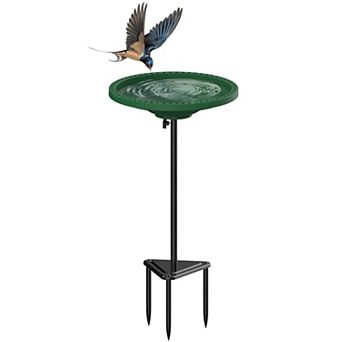 38.5 Inch Heavy Duty Outdoor Bird Bath Bowl with Metal Stake Stand Green 1 pc