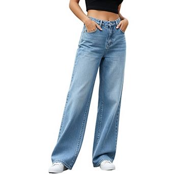 Women's High Waist Wide Leg Denim Jeans, Classic Straight Leg Pants with Pockets for Casual Wear