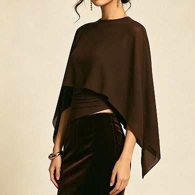 Women's Chiffon Capelet Blouse, Layered Cape Overlay Top with Asymmetric Hem