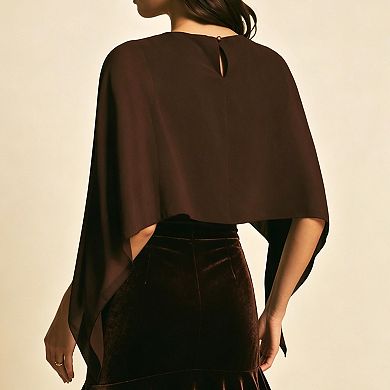 Women's Chiffon Capelet Blouse, Layered Cape Overlay Top with Asymmetric Hem