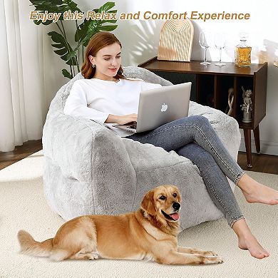 High Density Foam Bean Bag Chair, Supportive Backrest & Wide Armrest for Living Room Bedroom Dorm