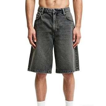Men's Denim Shorts Relaxed Wide Leg Fit Vintage Mid Rise Knee Length for Summer Pants